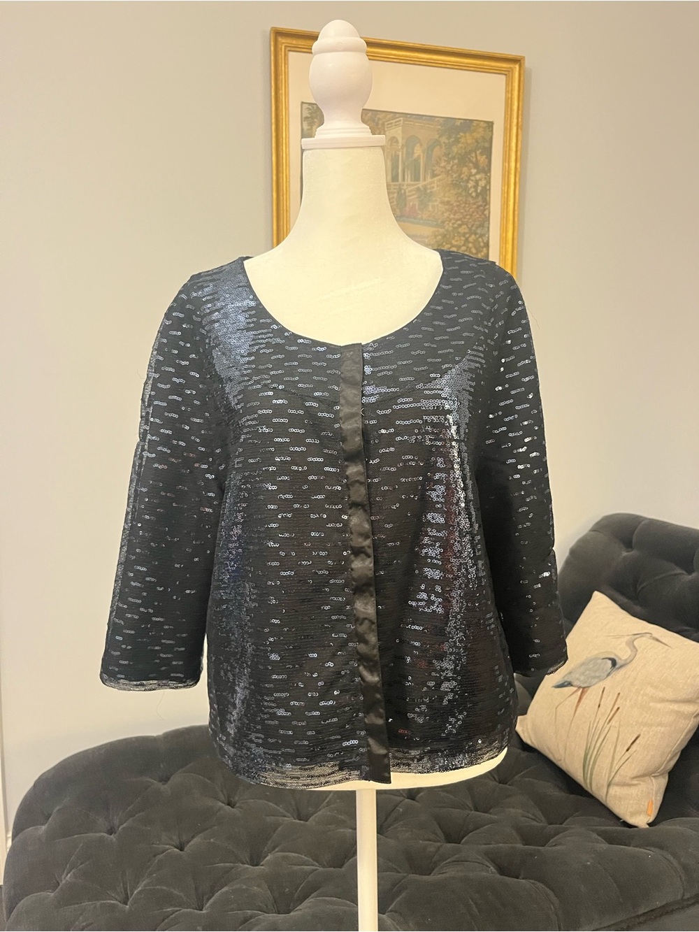 DKNY Jeans Black Sequin Open Front Evening Lightweight Jacket